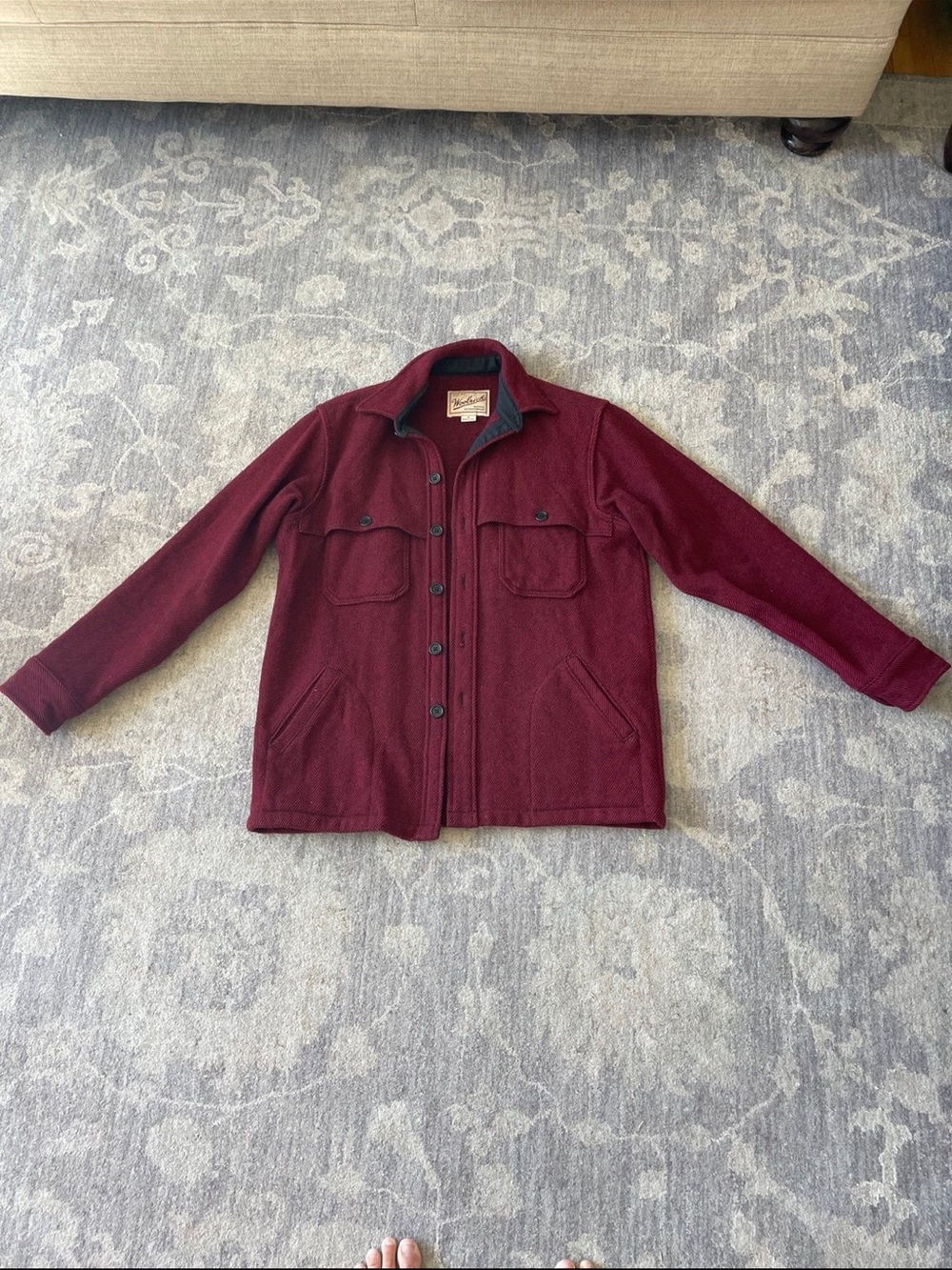 Woolrich Men's Burgundy Herringbone Shirt Jacket